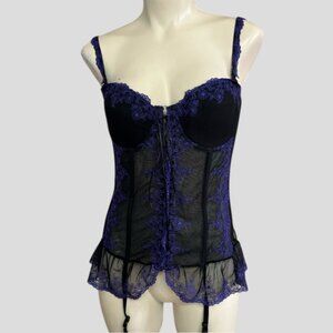 La Vie En Rose Black and Purple Lace Bustier Corset Merry Widow Lingerie